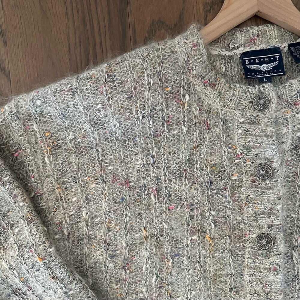 Vintage Mohair Blend Melange Knit Cardigan Sweater in Heather Oatmeal Large - Picture 6 of 8